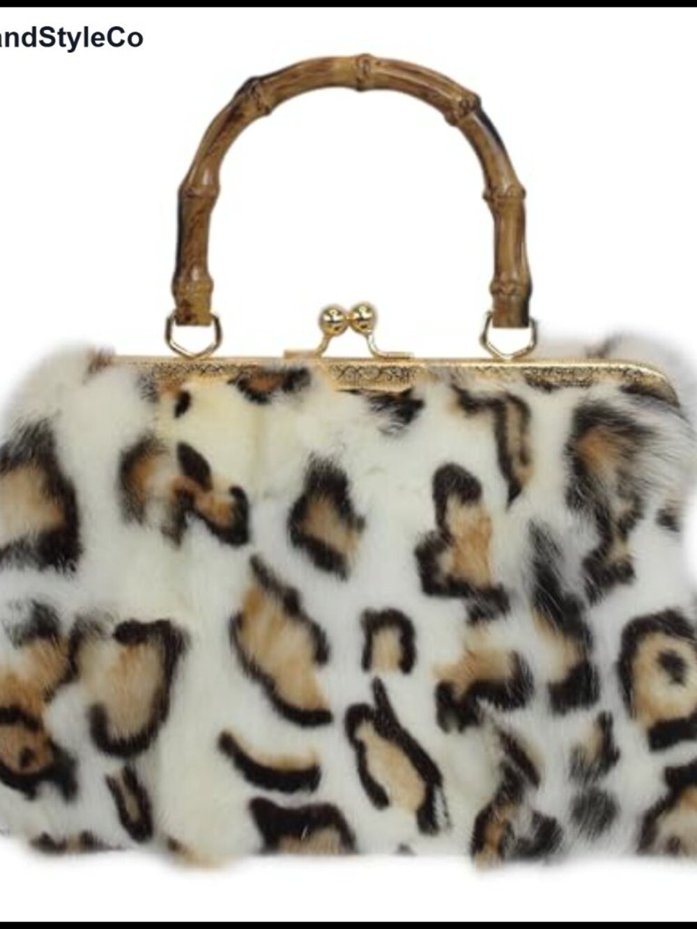 Fox Fur Handbag Bamboo Handle Kisslock Closure